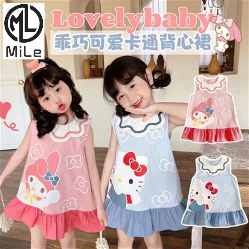 [ML] 90-140 ซม.ฤดูร้อนสไตล์ใหม่สาวแฟนตาซีการ์ตูนเสื้อกั๊กเร้าใจการ์ตูน Hello Kitty เดรสแขนกุดกระโปรงอินเทรนด์