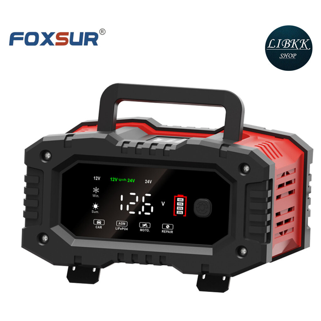 Foxsur FPT-200 20A )300W เครื่องชาร์จแบตเตอรี่อัตโนมัติ 12V 20A - 24V 10A พร้อมหน้าจอ LCD ดิจิทั...