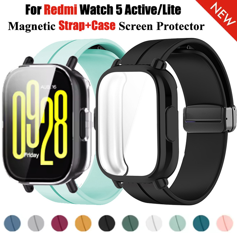 3in1 Magnetic Strap + สําหรับ Redmi Watch 5 Active Lite TPU Soft Screen Protector ฝาครอบซิลิโคนกีฬา Xiaomi Redmi Watch5 Lite อุปกรณ์เสริม