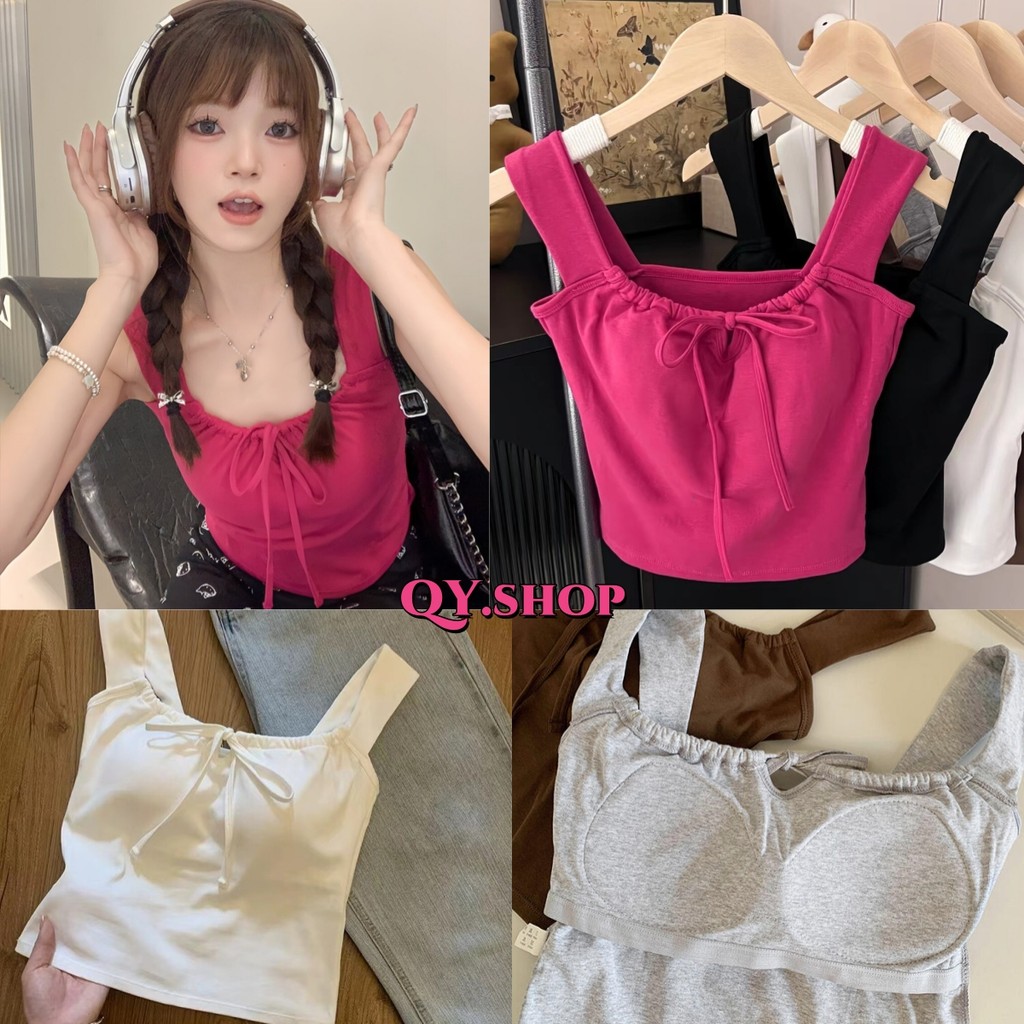 QY.Shop⭐️สินค้าราคาพิเศษ⭐️เสื้อกล้าม มีฟองน้ำ ดีเทลผูกโบว์น่ารัก"FY068"