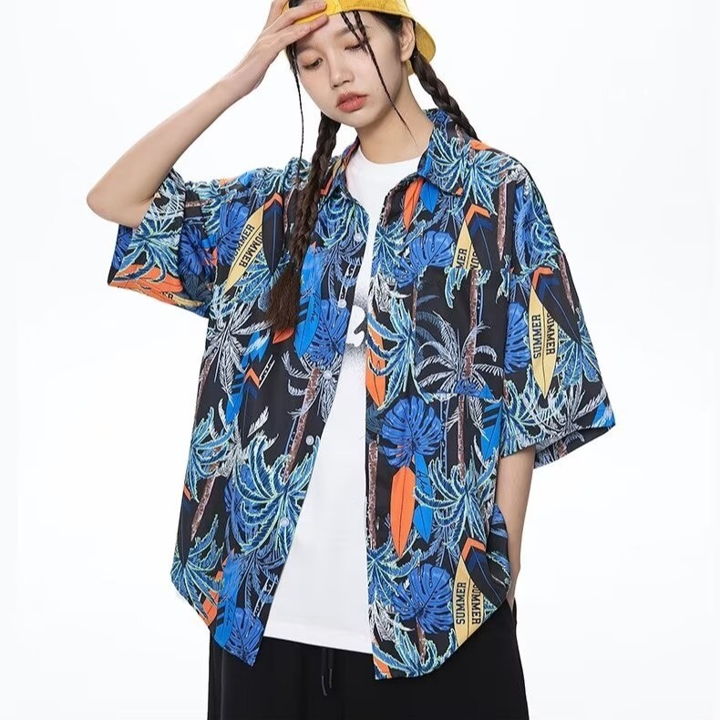 ใหม่คู่ฤดูร้อนสไตล์ฮ่องกงบางปกคาร์ดิแกนฮาวายพิมพ์เสื้อหลวมแห้งเร็ว