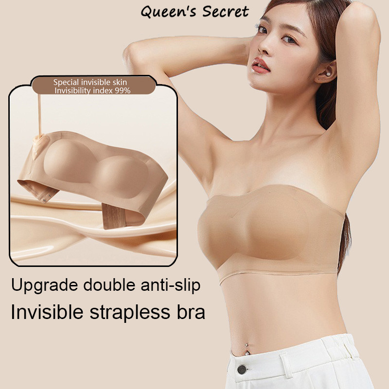 [Queen Secret] พิเศษผิวที่มองไม่เห็นที่ไม่มีสายหนังชุดชั้นในสตรีซิลิโคนกันลื่นป้องกันการหย่อนคล้อยเต้านมขนาดเล็กดันขึ้นชุดชั้นในไร้