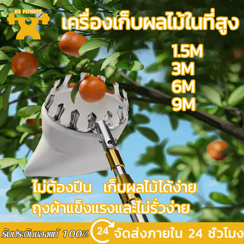 KS 【5ปีก็ไม่พัง!】ไม้ สอยผลไม้ มืออาชีพ ไม้ ยืดหดได้ 1.5m-10m ปลอดภัย และสะดวกสบาย（ตะกร้อสอยมะม่วง）