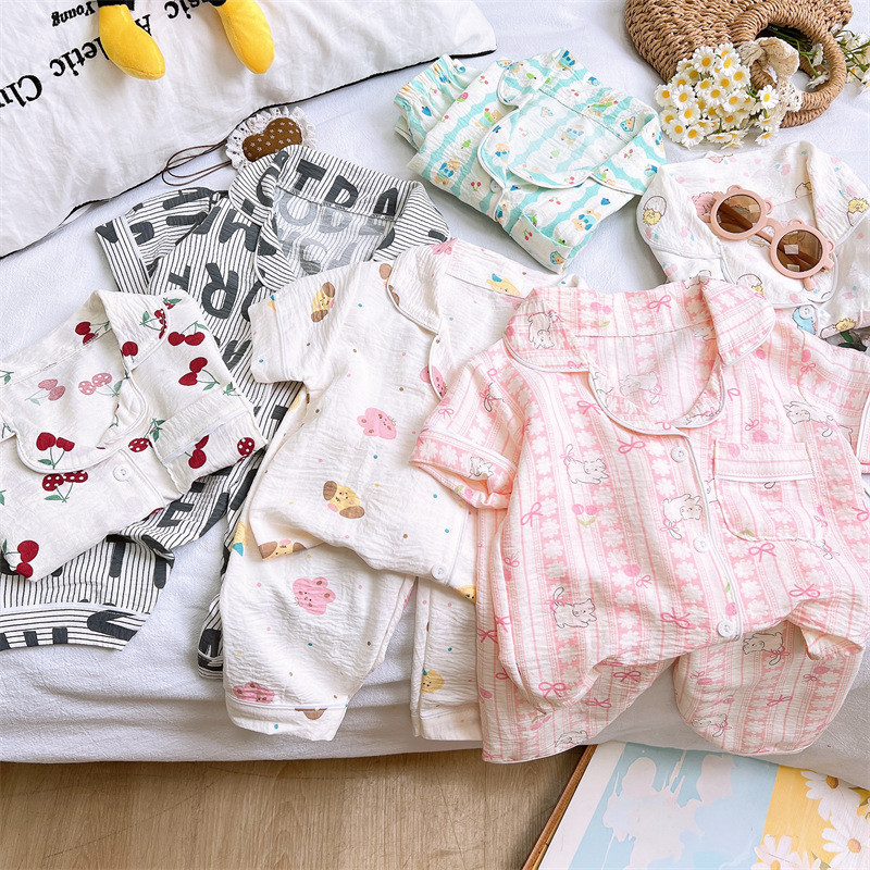 ชุดนอนเด็กฤดูร้อนสำหรับเด็กผู้ชาย ชุดปรับอากาศใหม่สำหรับเด็กผู้หญิง ชุดอยู่บ้านแบบบาง