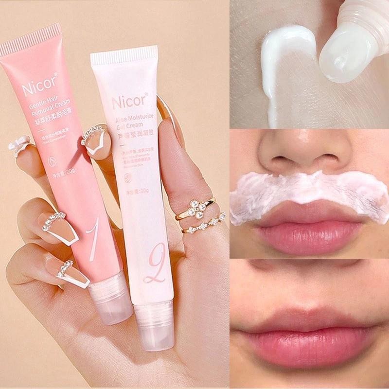 Nicor Lip Hair Remover Facial Moisturizer Kit ผู้หญิง Facial Lip ครีมกําจัดขน Skin Care Moisturizing Gel