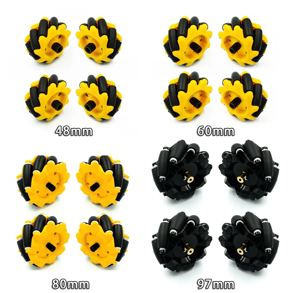 4 ชิ้น/ล็อต พลาสติกแข็งสูง Mecanum ล้อ Omni-Directional 48/60/80/97 มม. สําหรับหุ่นยนต์รถ TT มอเตอร์ 6 มม.ฮับ