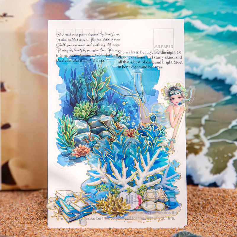 กระดาษ Mr. Paper 30 ชิ้น/ถุง สติ๊กเกอร์กันน้ำ PET ขนาดใหญ่ แพ็คสติ๊กเกอร์ฤดูร้อน ชายหาด ธีมวันหยุดริมทะเล รูปแบบตัวละครสาว สติ๊กเกอร์ไดอารี่ การ์ดอวยพรสร้างสรรค์ ถ้วยไดอารี่ตกแต่ง