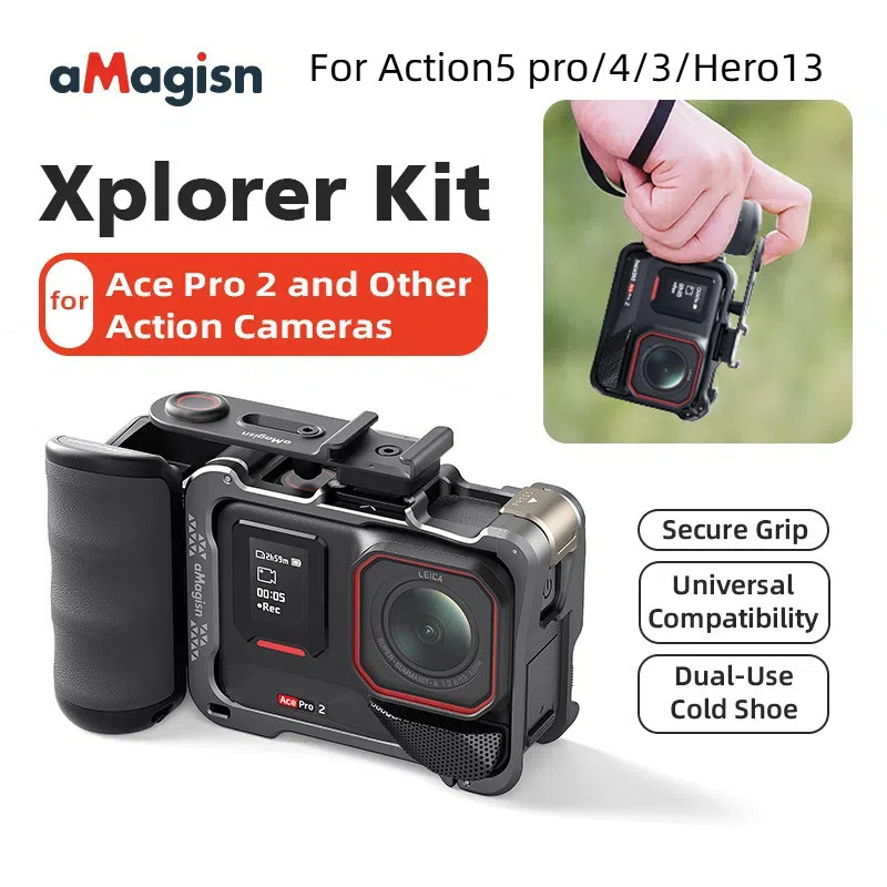AMagisn สําหรับ Insta360 Ace Pro2 กล้องสตรีทกริปและเข้ากันได้กับกล้องแอคชั่น DJI Action5pro/4/3 และอุปกรณ์เสริมเข้ากันได้กับแคม GoPro13