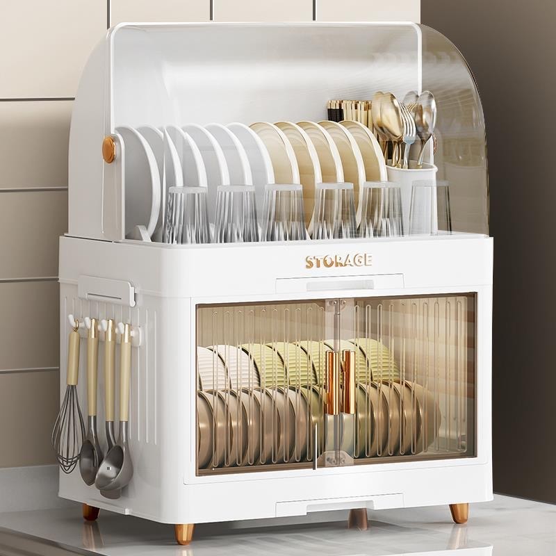 Ubear ตู้ใส่จาน รุ่นอัพเกรด ที่คว่ำจานมีฝาปิด 1/2/3 ชั้น ที่คว่ำจานมีฝาปิด ตู้เก็บจานชาม ชั้นวางของใ