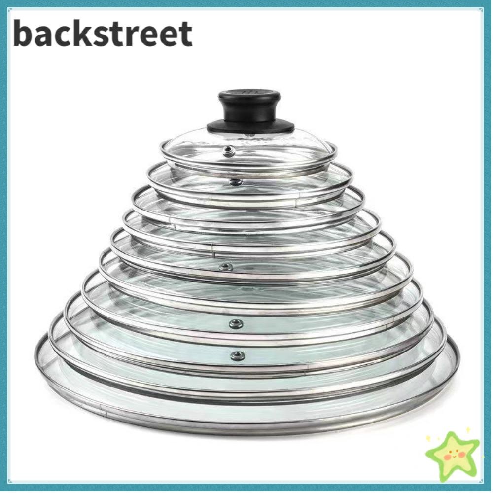 BACKSTAGEREET Pot Cover, Visible Universal กระทะทอด,กระจกนิรภัยทนทานสแตนเลสกระทะกลมฝาปิดอุปกรณ์ครัว