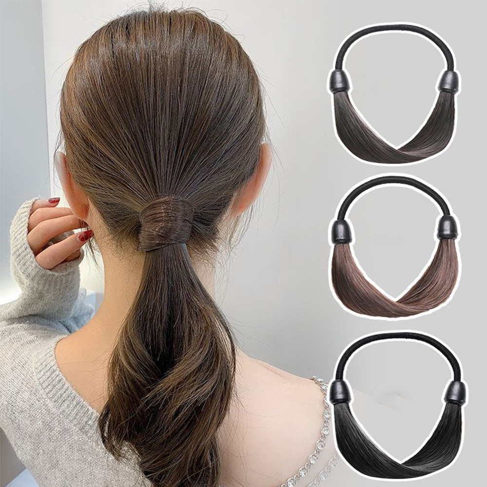 Creative วิกผมยืดหยุ่นเชือกสีทึบ สําหรับผู้หญิงหางม้า Scrunchies Hairband