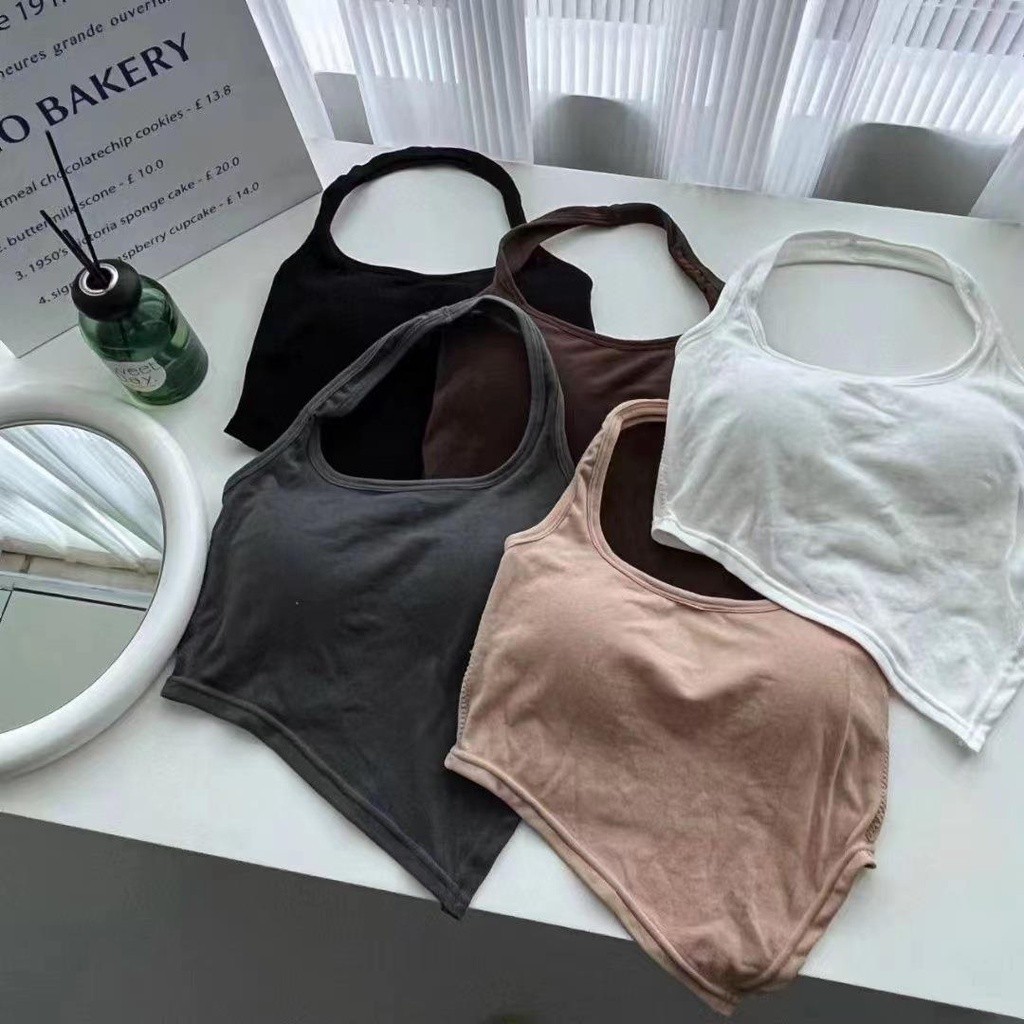 MMD เนคไทแบบไม่มีลวดของผู้หญิงชุดชั้นในกีฬา 6783 เซ็กซี่คอวีด้านบนรุ่นสายคล้องคอยืดหยุ่น Crop Top Co