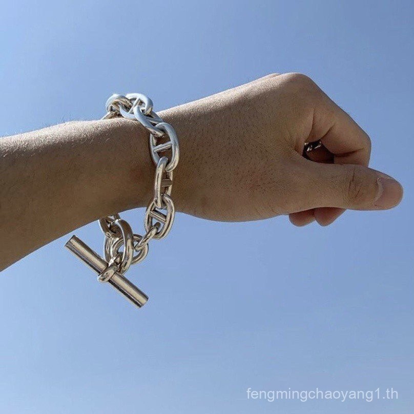 สร้อยข้อมือจมูกทรงเรขาคณิตสำหรับผู้ชายและผู้หญิง สร้อยข้อมือเงิน S925 สไตล์ฮิปฮอป บุคลิกภาพและอารมณ์ เครื่องประดับพังค์เฉพาะกลุ่ม
