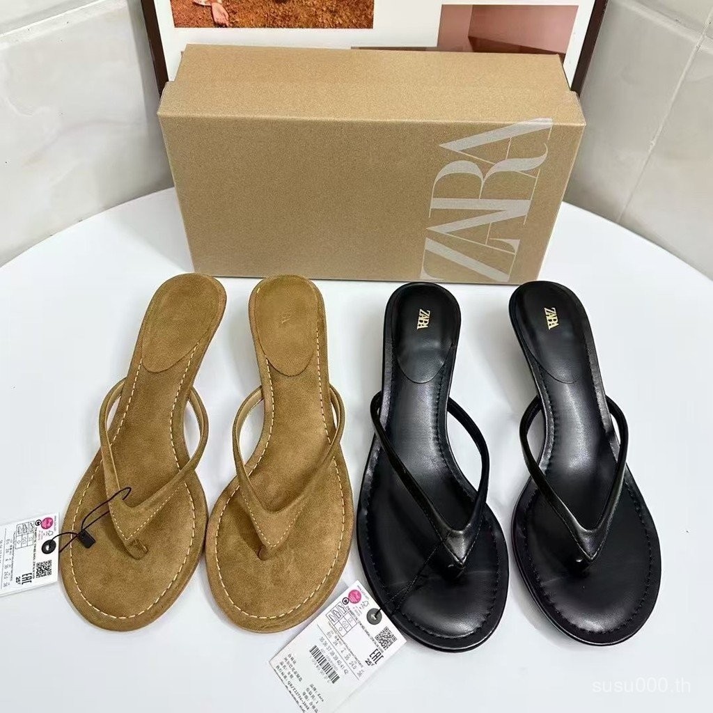 zara รองเท้าแตะผู้หญิงแบบเปิดนิ้วเท้าใหม่ฤดูร้อน 2025 รองเท้าแตะกลางแจ้งแบบหลากหลาย หัวกลม ส้นบาง ส้นสูง