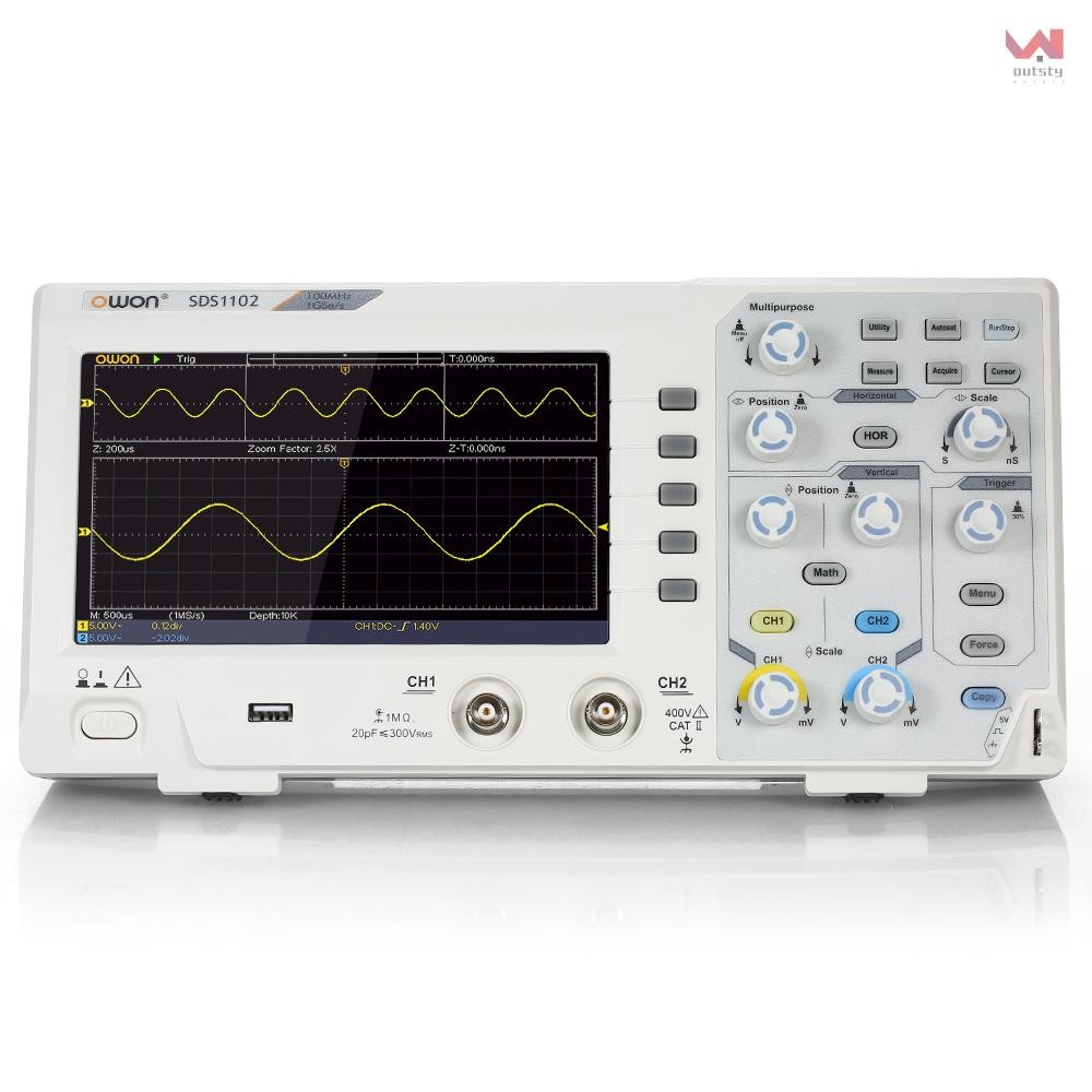 Owon SDS1102 Oscillometer Oscillometer Digital Storage Oscilloscope 2CH 100MHz 1GS/s 7 นิ้วจอแสดงผล 