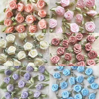 100 ชิ้นซาตินกุหลาบสีเขียวใบมินิริบบิ้นโบว์ผ้าดอกไม้ประดิษฐ์…