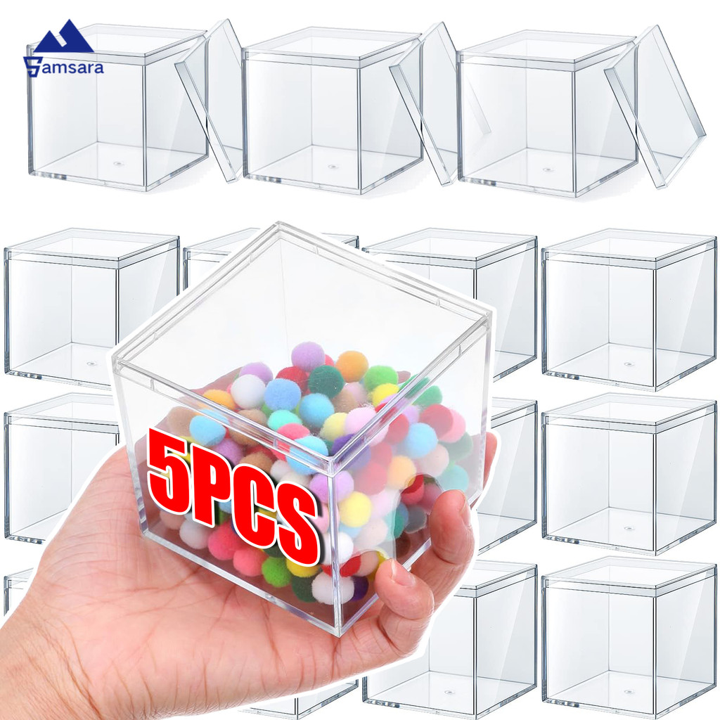 5 ชิ้นภาชนะเก็บพลาสติกใสสี่เหลี่ยม 5.5x5.5 ซม., PS วัสดุกล่องโปร่งใสสําหรับขนม/ขนม/ผลไม้แห้ง,ความจุ 