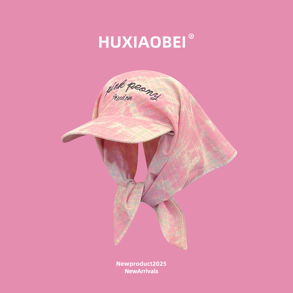 Rose สีชมพูลายสก๊อต Headscarf หมวกหญิงฤดูร้อนกลางแจ้ง Sunshade ครีมกันแดด Laced-Up หมวกที่ไม่ซ้ํากัน All-Match เบสบอลหมวก