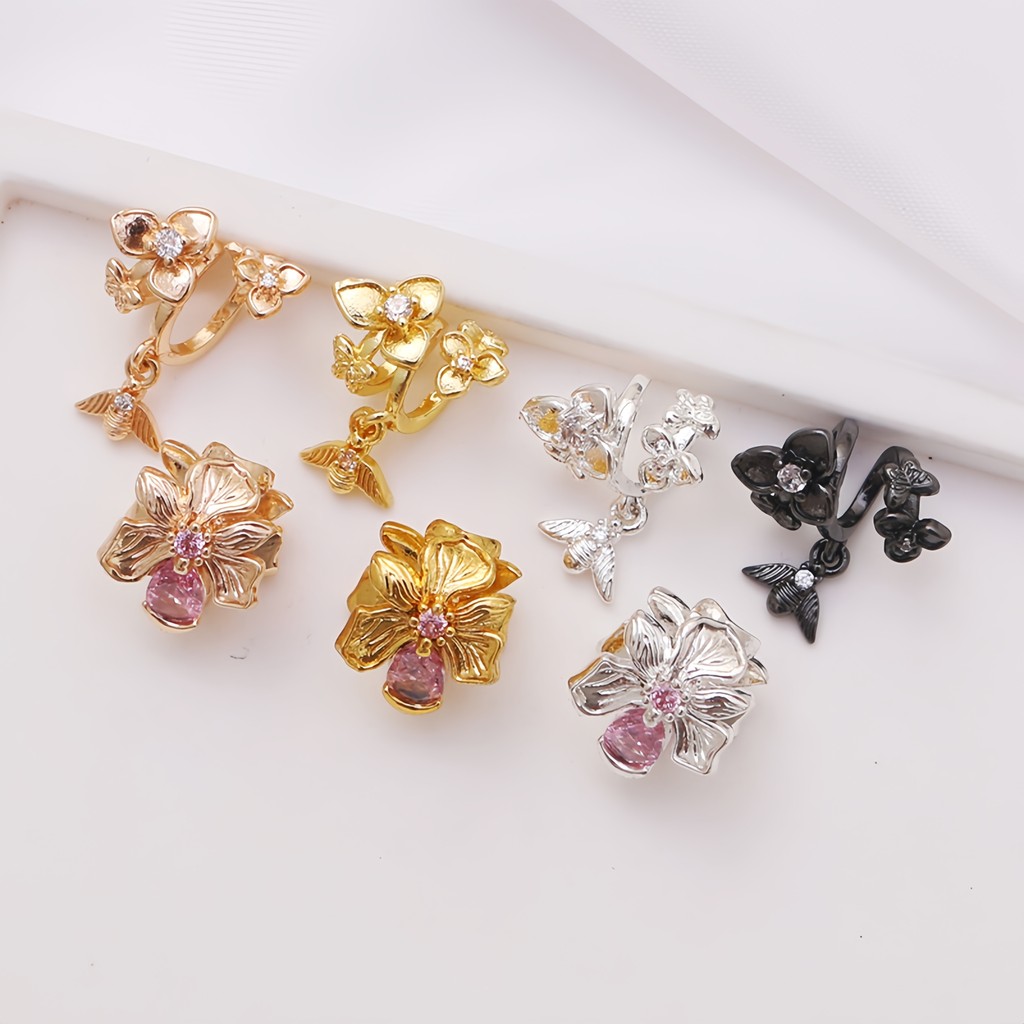 Spacer ลูกปัด 18K แหวนลูกปัดถนอมสีดอกไม้รูขนาดใหญ่