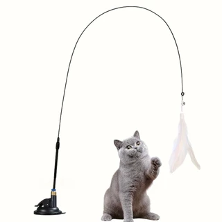 Interactive ของเล่นแมว Handfree Cat Stick เล่นลูกแมวเล่น Teaser Wand ของดูดถ้วย Bird/Feather Cat Wand อุปกรณ์สัตว์เลี้ยง