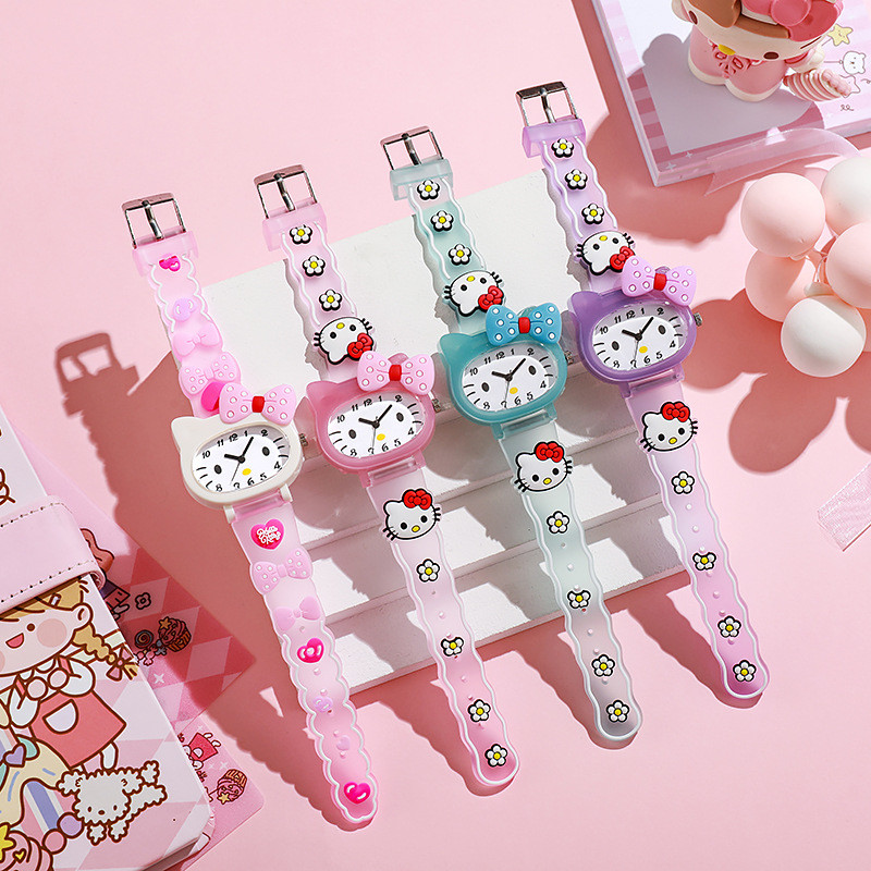 Hello Kitty Kids Cartoon Quartz Watch Color 3D Soft Silicone Strap Watches Jam Tangan Budak Perempua