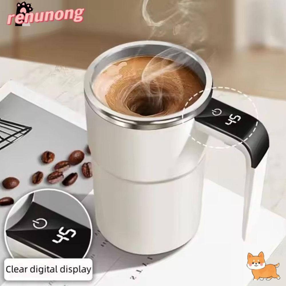 Renunong ถ้วยกวนอัตโนมัติ, ชาร์จ USB เครื่องปั่นหมุนถ้วยกาแฟไฟฟ้าขนาดเล็ก, แบบพกพาพร้อมฝาปิดอุ่น 380ML ถ้วยน้ําสําหรับกาแฟ/นม