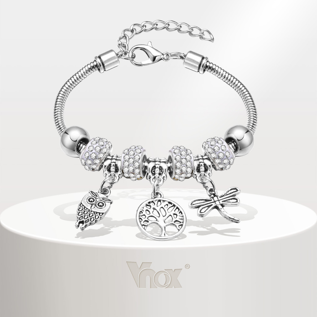 Vnox Vintage Multi-Element สร้อยข้อมือลูกปัดสําหรับผู้หญิงงูโซ่สร้อยข้อมือ Charm Tree of Life เครื่องประดับของขวัญ