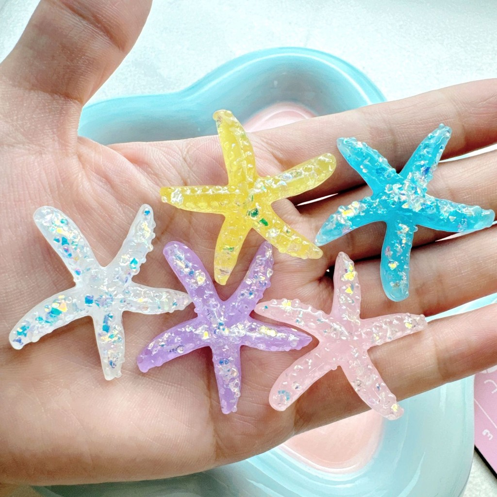 10ชิ้น/แพ็คประกายปลาดาวเรซิ่น แฟลตแบ็ค วัสดุ ทําเอง สําหรับตกแต่งกรณีโทรศัพท์ถ้วยน้ําคาดศีรษะ