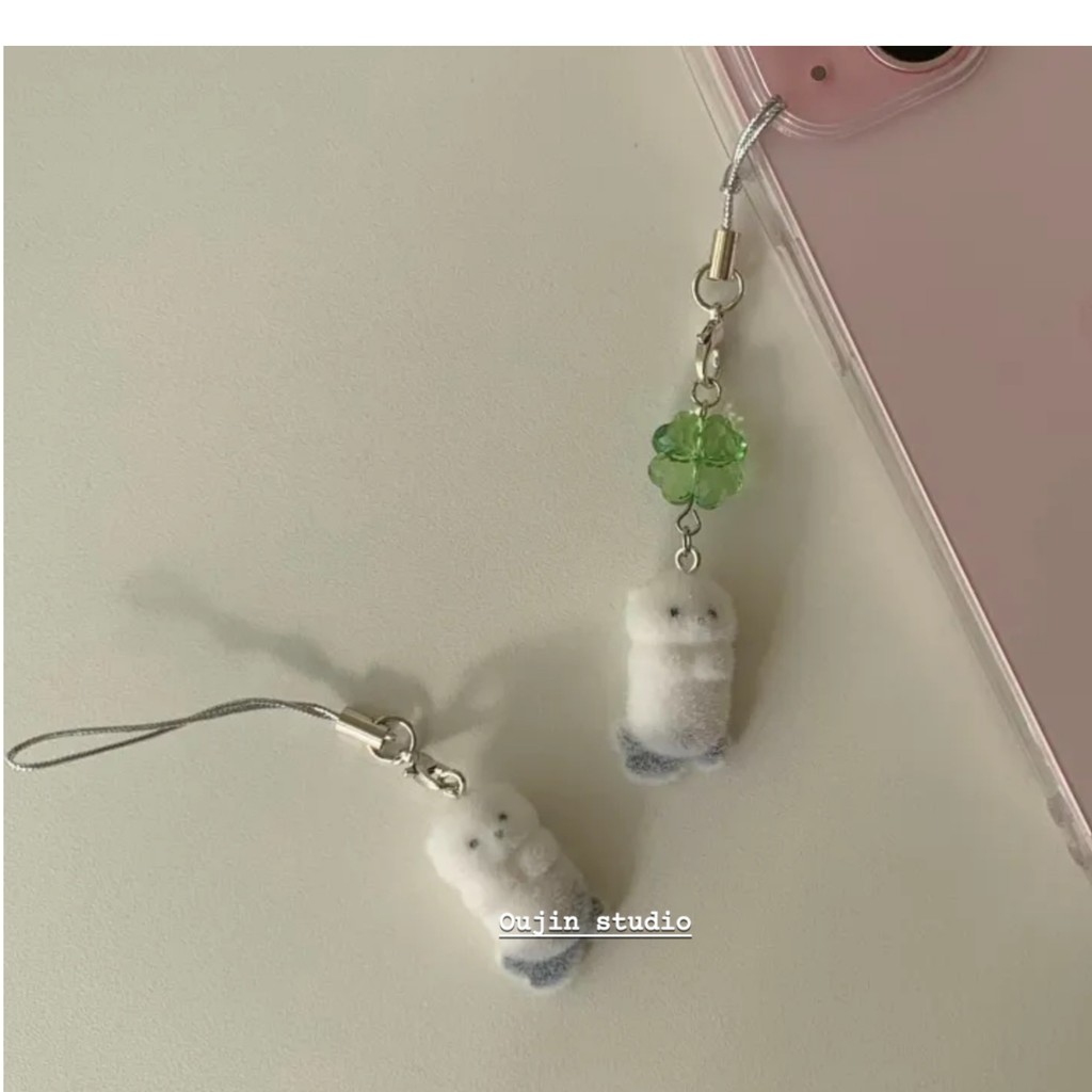 สไตล์เกาหลี ins น่ารักการ์ตูนสัตว์เล็ก Flocking Four-Leaf Clover Kaise เคสโทรศัพท์ Lanyard ชุดหูฟังบลูทูธเครื่องประดับ