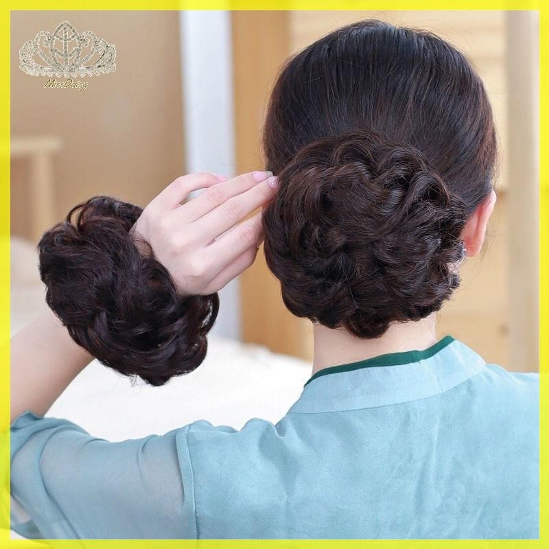 Daisy ผมสังเคราะห์ Bun ยืดหยุ่น Lazy Curly ผม Fluffy ดอกไม้ Buds ยางรัดสําหรับผู้หญิงธรรมชาติผมชิ้นเครื่องมือจัดแต่งทรงผม TH