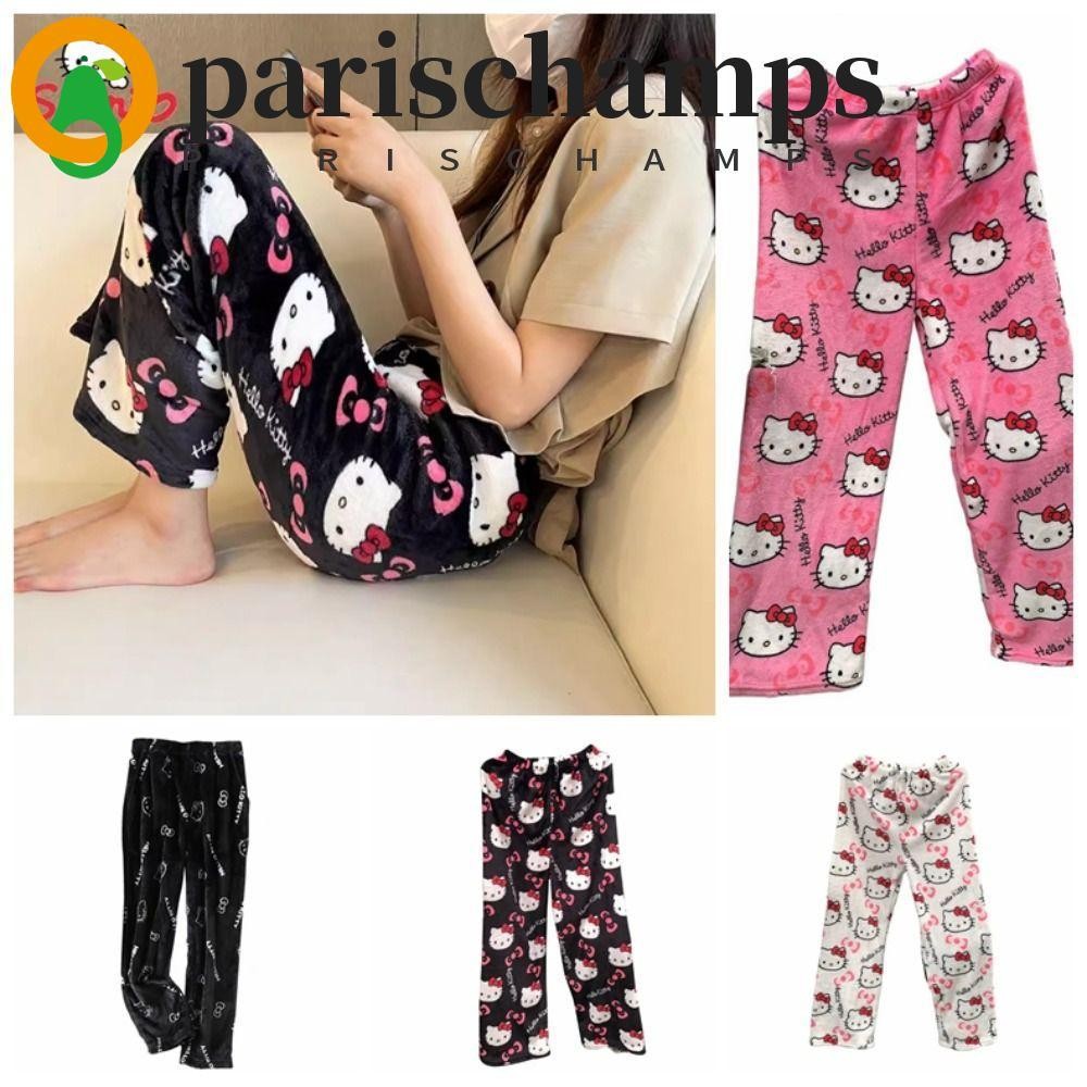 Parischamps Kitty Cat Pajama Pants, การ ์ ตูนเสื ้ อผ ้ าขนแกะกางเกง , หวานฤดูหนาวอะนิเมะขนแกะปะการังกางเกงผ ้ ายืดหยุ ่ นชุดนอน
