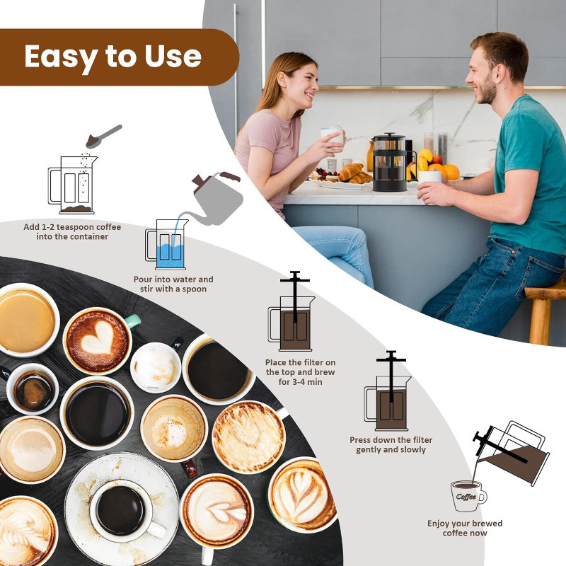 เครื่องชงกาแฟ French Press - ชุดของขวัญกดกาแฟ - หม้อต้มกาแฟทนความร้อน- เครื่องชงชาพร้อมตัวกรอง - รูปที่ 7