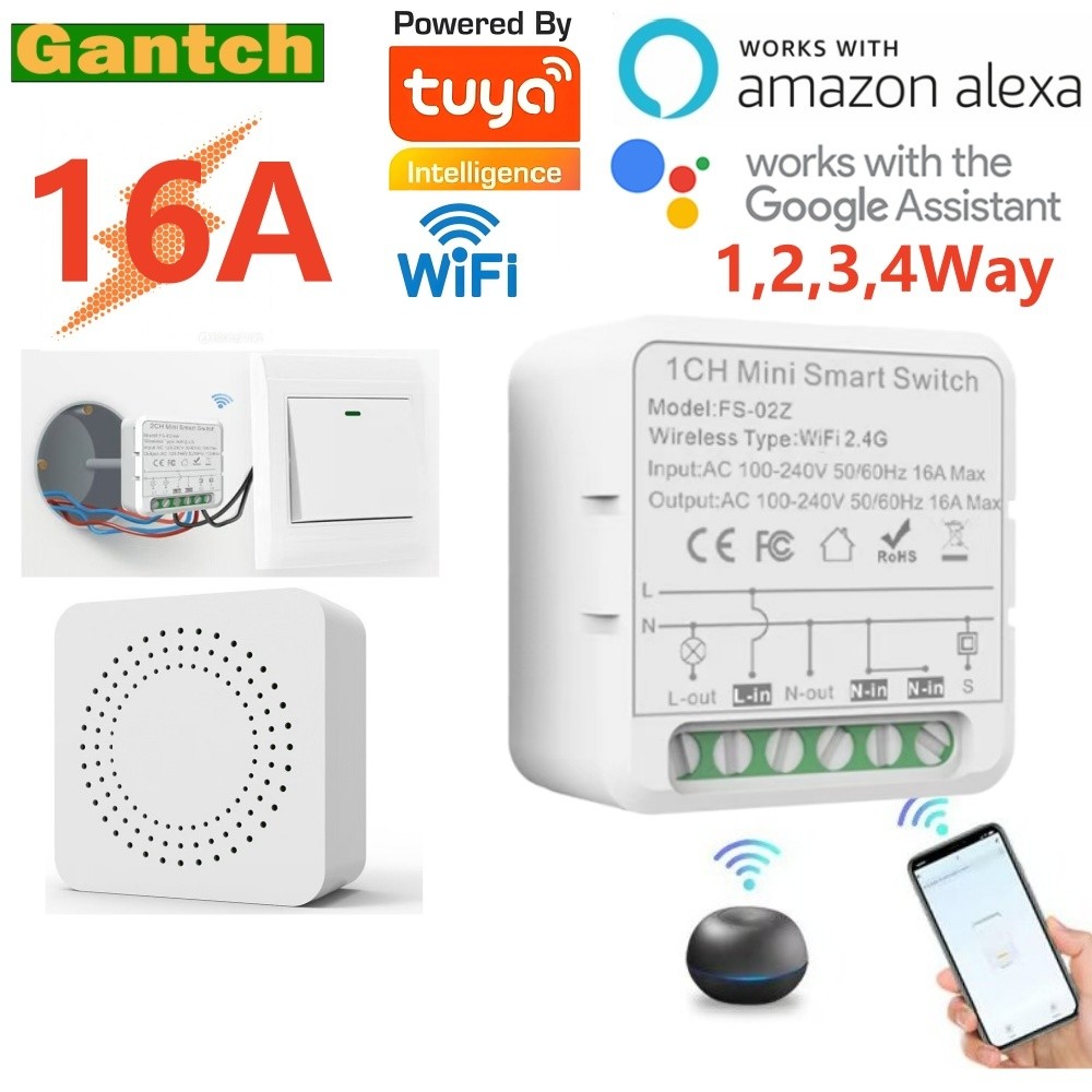 Tuya Wifi Switch 16A mini Smart Switch Smart Life พร้อมการตรวจสอบพลังงานของ Alexa Google Home