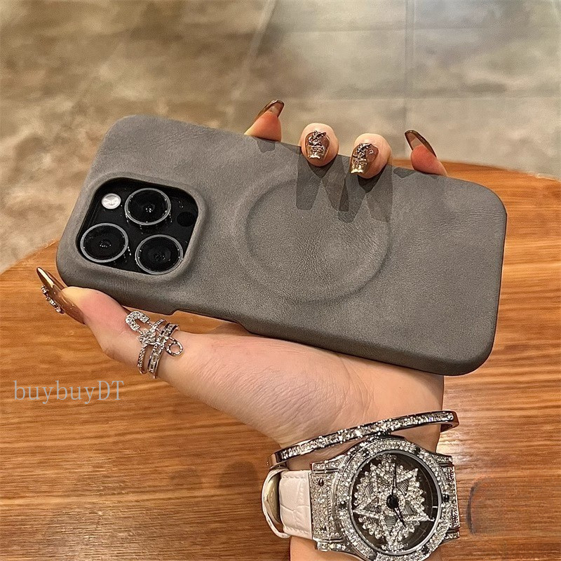 เคสโทรศัพท์แม่เหล็กพื้นผิวหนัง PU ย้อนยุคเรียบง่ายเหมาะสําหรับ IPhone 12 13 14 15 16Pro Max15 16plus เคสป้องกันกันกระแทก