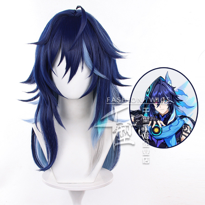 Ororon คอสเพลย์วิกผม Genshin Impact ยาวสีน้ําเงินเข้มวิกผมสังเคราะห์ทนความร้อน