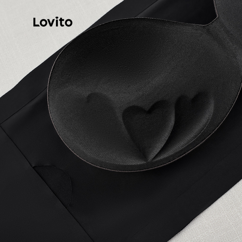 Lovito บราเกาะอก ไร้รอยต่อ เรียบหรู พร้อมแผ่นถอดออกได้ L26AD120 (สีแอปริคอท/ขาว/ดํา)