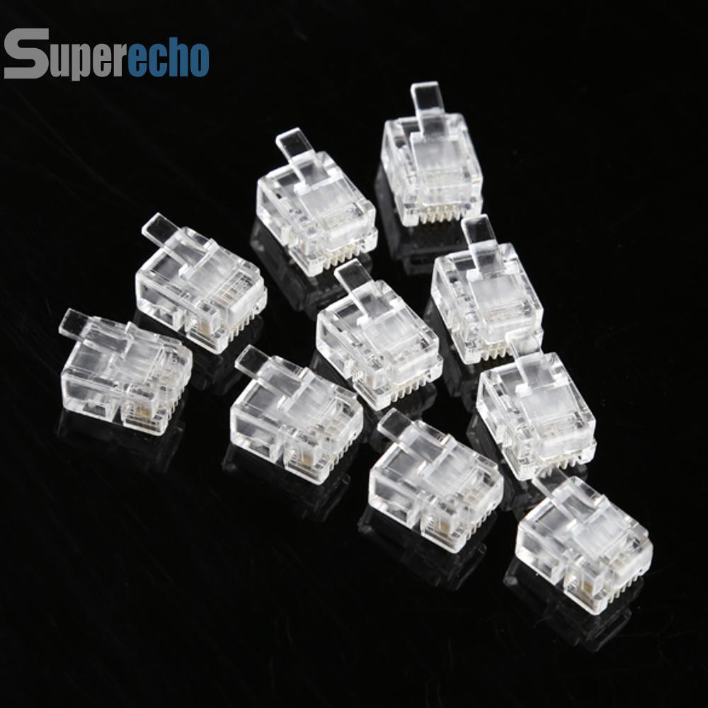 100x 4 Pin RJ11 RJ-11 6P4C Modular โทรศัพท์โทรศัพท์คริสตัลปลั๊กเชื่อมต่อ [superecho.th]
