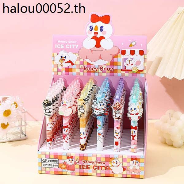 Mixue Ice City ปากกาเจล 48 ชิ้นทั้งกล่องการ์ตูนอะคริลิค Patch กดปากกามูลค่าสูงน่ารักกดลายเซ็น