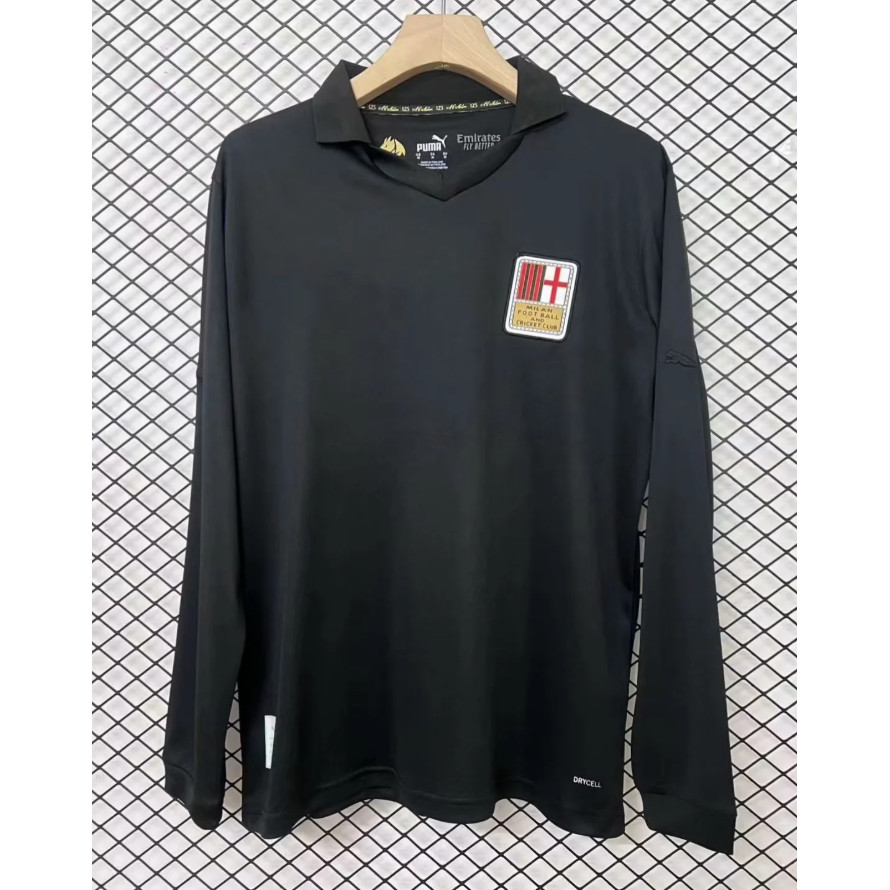 แฟนๆ 24-25 AC Milan Black ผู้รักษาประตู 125th Anniversary Edition แขนยาวเสื้อฟุตบอลคุณภาพสูง S-2XL