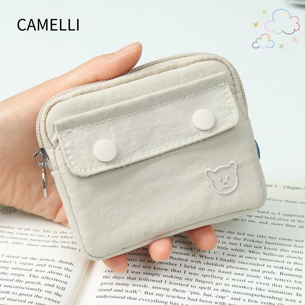 Camelli กระเป๋าสตางค์ขนาดเล็ก, กระเป๋าใส่เหรียญความจุขนาดใหญ่สีทึบ, ซิปการ์ด Holoder ชายหญิง