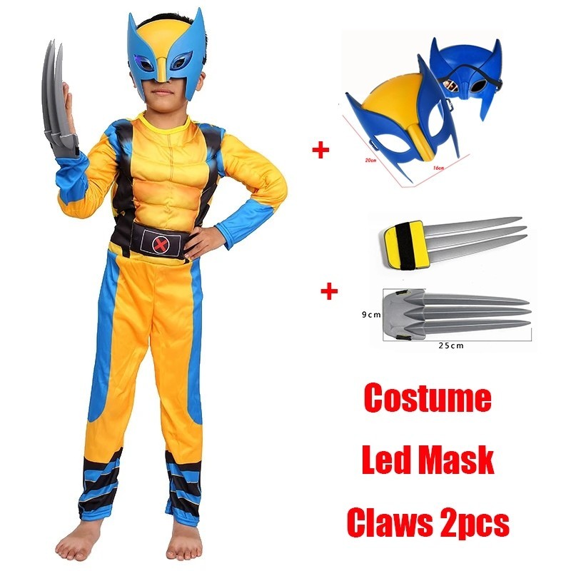 เสื้อผ้า Wolverine + หน้ากาก + ชุดกฎหมายเด็ก Marvel Superhero คอสเพลย์ชุด
