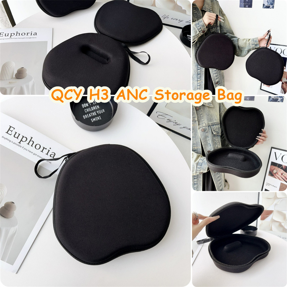 สําหรับ QCY H3 ANC เคสหูฟังสีดําบริสุทธิ์ EVA Earpads Casing Box กระเป๋าเก็บชุดหูฟัง