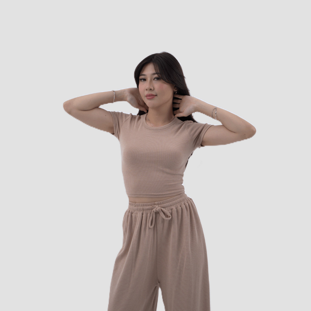 Sawoo เสื้อครอป Cia | เสื้อโอคอสําหรับผู้หญิง | แขนสั้น แขนสั้น | เสื้อยืด Bodyfit Plain Korean Aest