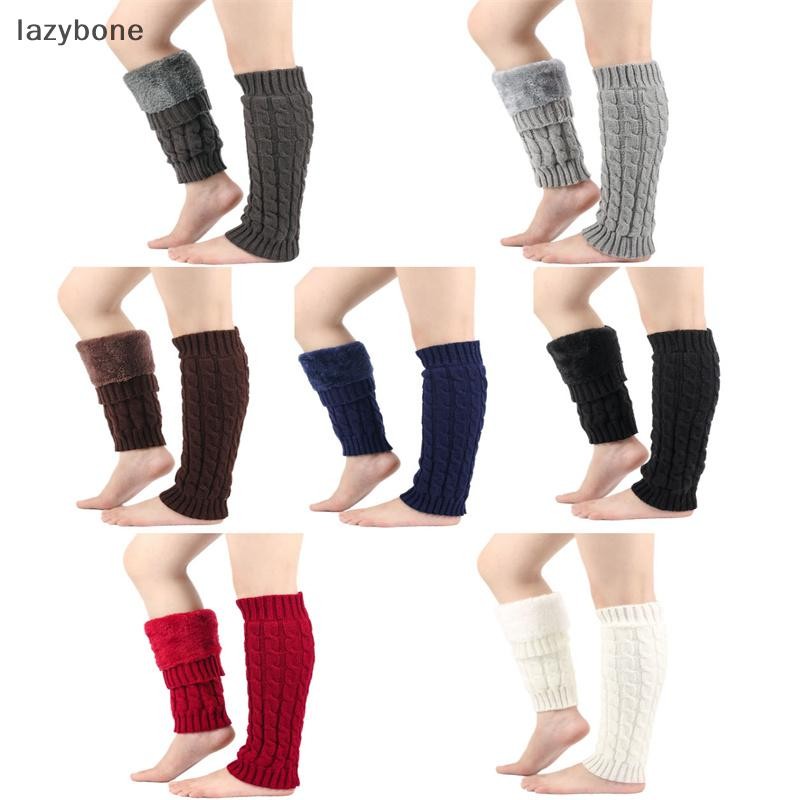 {LZ} แฟชั่นผู้หญิงถักขาอุ่นฤดูหนาว Warm Thermal Plush ขาอุ่นเข่าถุงเท้าสูง Boot Cuffs Streetwear {lazybone}