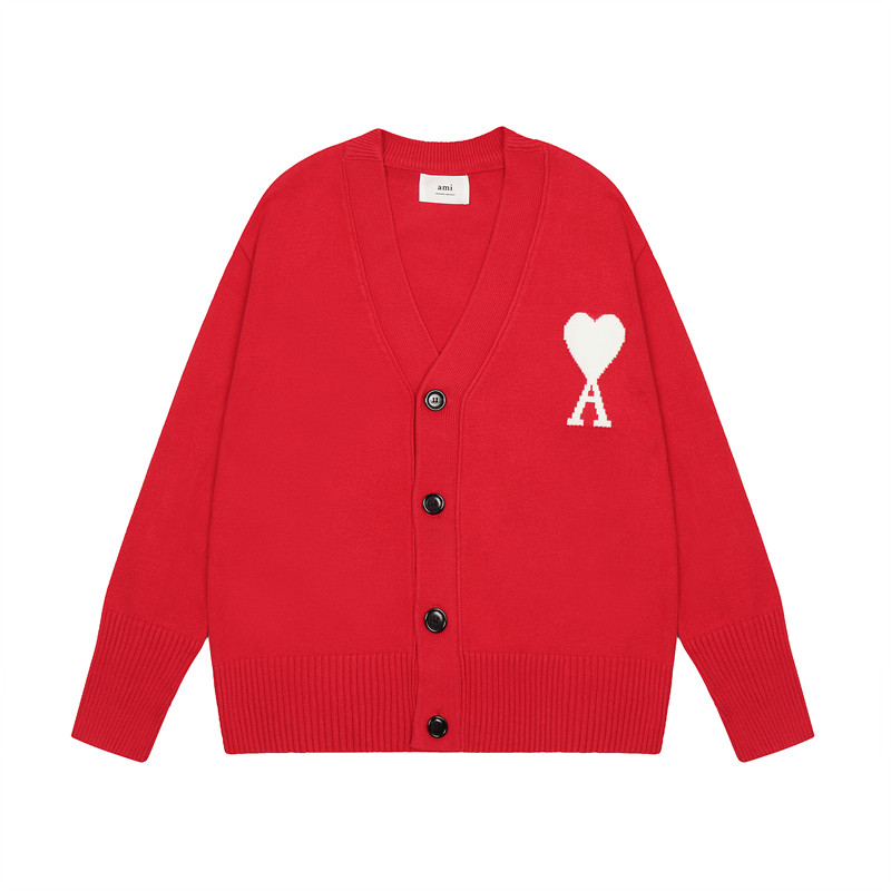 [คลังสินค้าพร้อม] แฟชั่น Ami Paris เสื้อกันหนาว Love V คอเสื้อกันหนาวผ้าฝ้ายเสื้อสเวตเตอร์ถักถักเสื้อกันหนาว Unisex