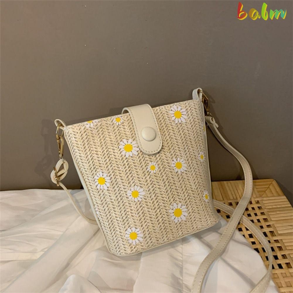 Balm กระเป๋าสะพายข้าง,กระเป๋าสะพายทอถักแฮนด์เมด,กระเป๋าฟางความจุขนาดใหญ่ชายหาดฤดูร้อน