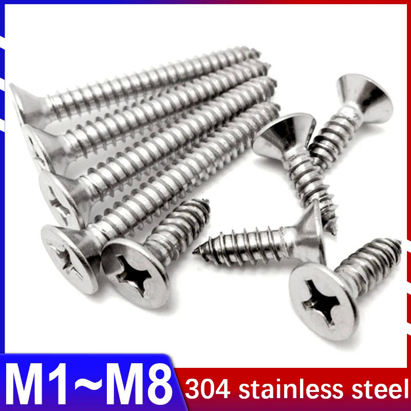 304 Stainless Steel Self-tapping Screws Phillips Countersunk Head Screws Wood Screws Flat Head Exten