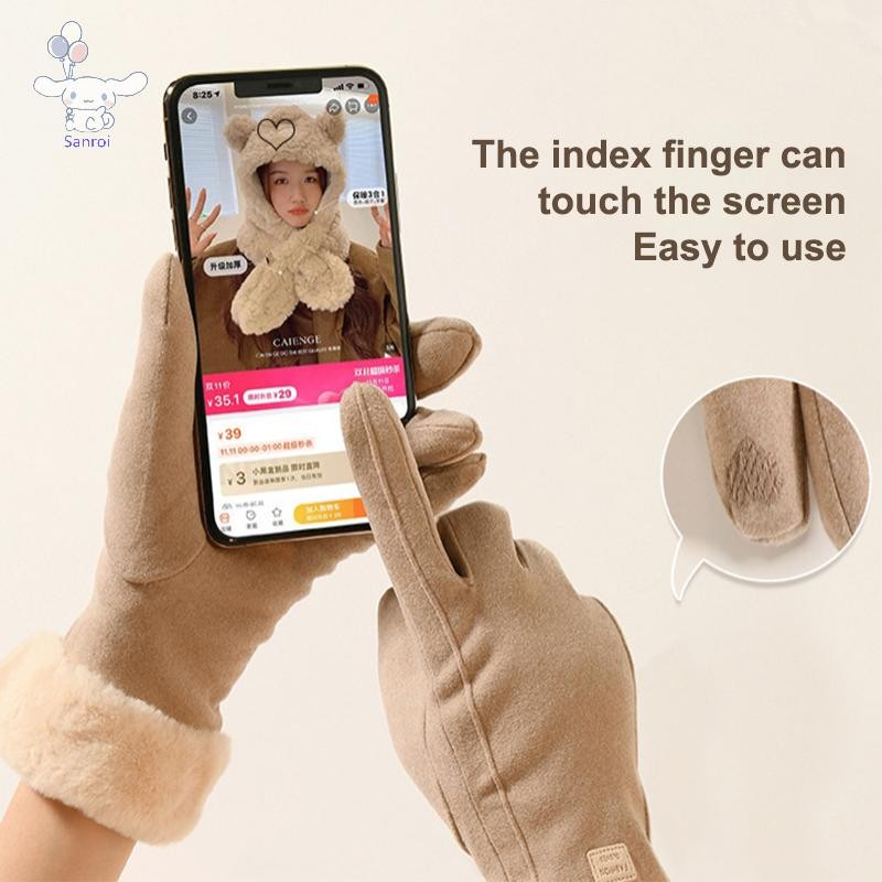 [San] ผู้หญิงฤดูหนาวหนา Plush ถุงมือแฟชั่น Warm Suede กลางแจ้ง Guantes Lady Touchscreen ถุงมือขับรถกีฬาขี่จักรยาน Mittens POP - รูปที่ 5
