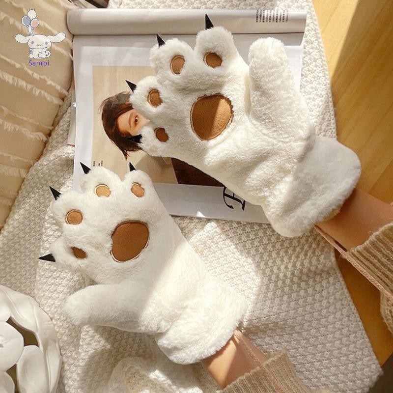 [San] 1 คู่ฤดูหนาวผู้หญิงหมีปาล์มตีนถุงมือตุ๊กตาคนรัก Plushclaw ถุงมือปุยแมวตีนถุงมือเต็มนิ้วมีตุ๊กตาภายใน POP