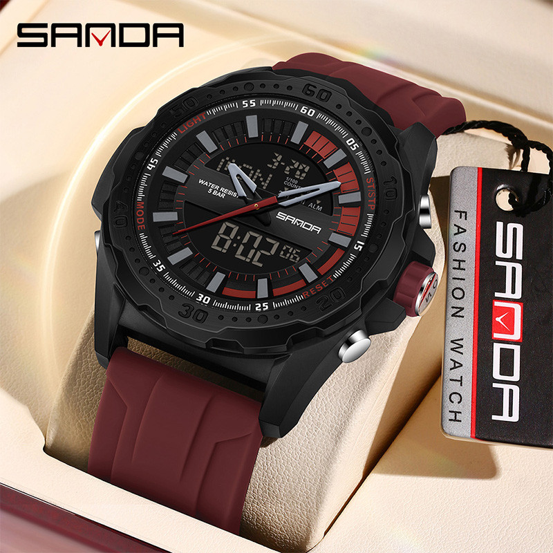 Sanda สีบล็อก Dial Gear Design Multi functional กลางแจ้งกันน้ํานาฬิกาผู้ชาย SD3373-3 ราคา ถูกที่สุด ดีลบีเคเค แกลเลอรีภาพที่ 3